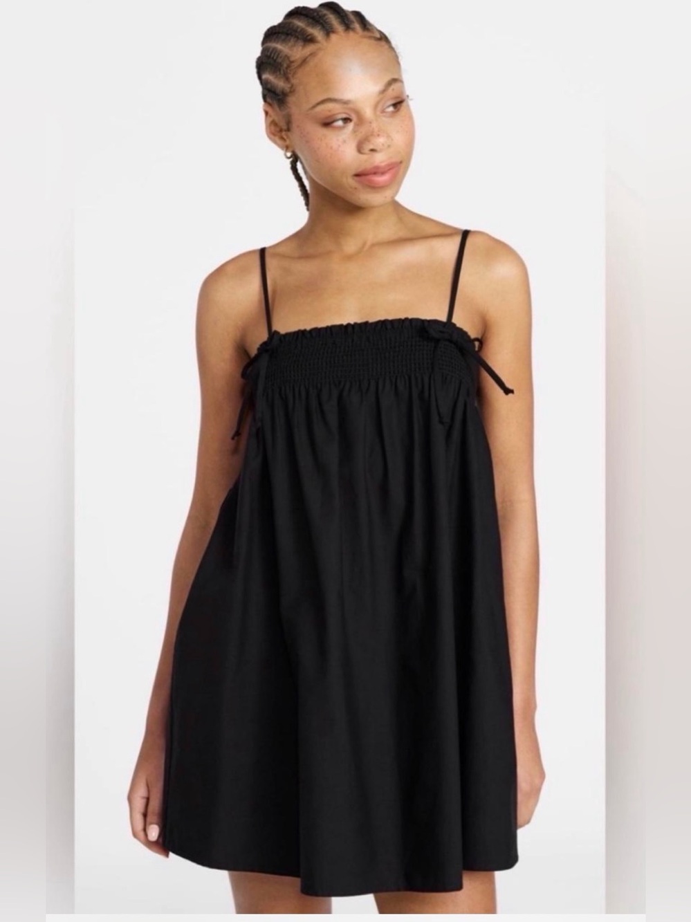(509) No Boundaries Cotton Poplin Smocked Mini Dress with Tie Straps